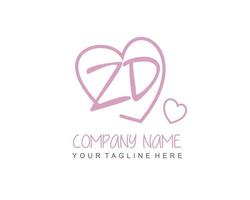 Initial ZD with heart love logo template vector