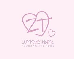 Initial ZT with heart love logo template vector