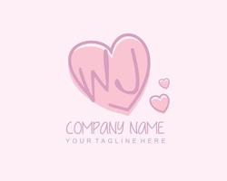 Initial WJ with heart love logo template vector