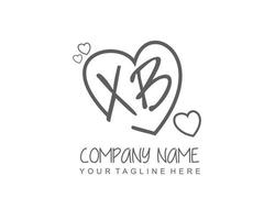 Initial XB with heart love logo template vector