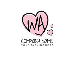 Initial WA with heart love logo template vector