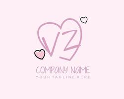 Initial VZ with heart love logo template vector