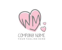 Initial WM with heart love logo template vector