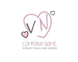 Initial VN with heart love logo template vector