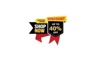 40 Percent SHOP NOW offer, clearance, promotion banner layout with sticker style. vector