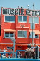 LOS ANGELES, USA - AUGUST 5, 2014 - excercise of black man in muscle beach  in venice beach photo