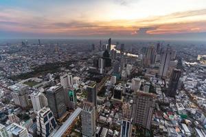 Bangkok cityscape top view and Chaophraya river in twilight time. Civilization city traveler and tourism destination with copy space. photo