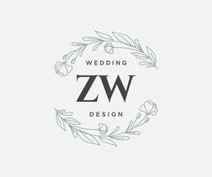 colección de logotipos de monograma de boda con letras iniciales zw, plantillas florales y minimalistas modernas dibujadas a mano para tarjetas de invitación, guardar la fecha, identidad elegante para restaurante, boutique, café en vector