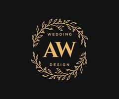 colección de logotipos de monograma de boda con letras iniciales aw, plantillas florales y minimalistas modernas dibujadas a mano para tarjetas de invitación, guardar la fecha, identidad elegante para restaurante, boutique, café en vector