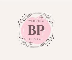 plantilla de logotipos de monograma de boda con letras iniciales de bp, plantillas florales y minimalistas modernas dibujadas a mano para tarjetas de invitación, guardar la fecha, identidad elegante. vector