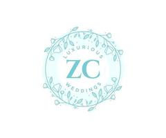 plantilla de logotipos de monograma de boda con letras iniciales zc, plantillas florales y minimalistas modernas dibujadas a mano para tarjetas de invitación, guardar la fecha, identidad elegante. vector