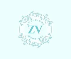 ZV Initials letter Wedding monogram logos template, hand drawn modern minimalistic and floral templates for Invitation cards, Save the Date, elegant identity. vector