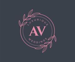 AV Initials letter Wedding monogram logos template, hand drawn modern minimalistic and floral templates for Invitation cards, Save the Date, elegant identity. vector