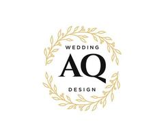 AQ Initials letter Wedding monogram logos collection, hand drawn modern minimalistic and floral templates for Invitation cards, Save the Date, elegant identity for restaurant, boutique, cafe in vector