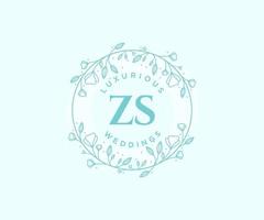 ZS Initials letter Wedding monogram logos template, hand drawn modern minimalistic and floral templates for Invitation cards, Save the Date, elegant identity. vector