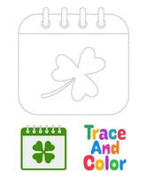 Calendar with Clover tracing worksheet for kids vector