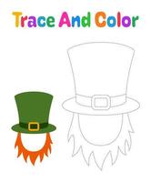 Leprechaun Hat with Beard tracing worksheet for kids vector