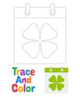 Calendar with Clover tracing worksheet for kids vector