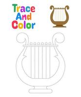 Harp tracing worksheet for kids vector