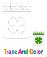 Calendar with Clover tracing worksheet for kids vector