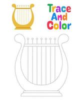 Harp tracing worksheet for kids vector