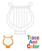 Harp tracing worksheet for kids vector