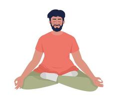Bearded man sitting in relaxing yoga pose semi flat color vector character. Editable figure. Full body person on white. Simple cartoon style illustration for web graphic design and animation