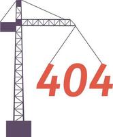 Tower crane lifting up 404 page not found illustration. Under maintenance. Construction site flat vector 2D cartoon concept on white. Editable error flash message for application, web UX, UI design