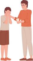 Worried father comforting son with glass of water semi flat color vector characters. Editable figures. Full body people on white. Simple cartoon style illustration for web graphic design and animation