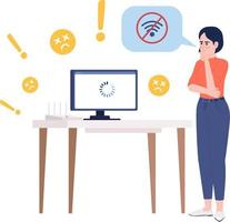 Woman confusing about bad internet connection semi flat color vector character. Editable figure. Full body person on white. Simple cartoon style illustration for web graphic design and animation