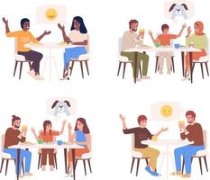 Parents communicating with child semi flat color vector characters set. Editable figures. Full body people on white. Simple cartoon style illustration pack for web graphic design and animation