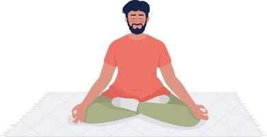 sonriente barbado hombre meditando en lanzar alfombra semi plano color vector personaje. editable cifra. lleno cuerpo persona en blanco. sencillo dibujos animados estilo ilustración para web gráfico diseño y animación