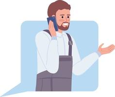 Male maintenance technician answering call flat concept vector illustration. Man in speech bubble. Editable 2D cartoon character on white for web design. Service creative idea for website, mobile