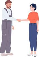 Maintenance technician and female client shaking hands semi flat color vector characters. Editable full body people on white. Simple cartoon style illustration for web graphic design and animation