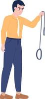 Displeased male pet owner holding empty leash semi flat color vector character. Editable figure. Full body person on white. Simple cartoon style illustration for web graphic design and animation