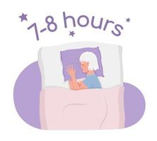 Healthy bedtime habit 2D vector isolated illustration. Senior hugging pillow flat character on cartoon background. Colorful editable scene for mobile, website, presentation
