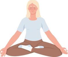 Blond young woman in comfortable clothes meditating semi flat color vector character. Editable figure. Full body person on white. Simple cartoon style illustration for web graphic design and animation