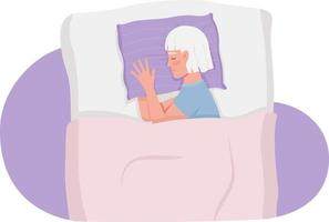 Elderly woman hugging pillow while sleeping semi flat color vector character. Editable figure. Half body person on white. Simple cartoon style illustration for web graphic design and animation