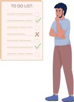 Serious bearded man making to do list semi flat color vector character. Editable concept. Simple cartoon style illustration for web graphic design and animation