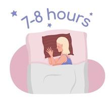 Get enough sleep 2D vector isolated illustration. Woman cuddling pillow flat character on cartoon background. Colorful editable scene for mobile, website, presentation