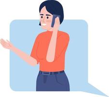 Woman talking on phone flat concept vector illustration. Lady in speech bubble. Editable 2D cartoon character on white for web design. Asking over phone creative idea for website, mobile, presentation