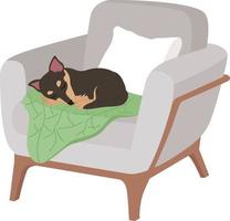 adorable pequeño perro dormido en cómodo Sillón semi plano color vector personaje. editable lleno cuerpo animal en blanco. sencillo dibujos animados estilo ilustración para web gráfico diseño y animación