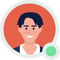 Pretty boy with stylish hairstyle flat vector avatar icon with green dot. Editable default persona for UX, UI design. Profile character picture with online status. Color messaging app user badge