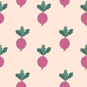 Vector seamless pattern with beet. Background with  doodle vegetables.