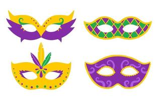 vector mardi gras conjunto con carnaval máscaras mardi gras máscara recopilación. diseño para grasa martes carnaval y festival. vistoso mascarada ilustración.