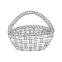 Hand drawn doodle wicker basket. Vector Outline.