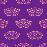 Vector Mardi Gras seamless pattern with purple carnival masks. Carnival masks on purple background. Design for fat tuesday carnival and festival. Colorful pattern.
