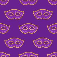 Vector Mardi Gras seamless pattern with purple carnival masks. Carnival masks on purple background. Design for fat tuesday carnival and festival. Colorful pattern.