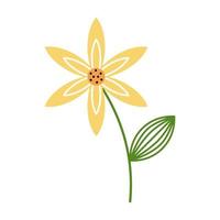 Cute yellow flower with orange center. Vector botanical clipart.