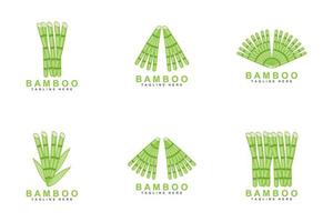 Bamboo Logo Design, Green Tree Vector, Panda Food, Product Brand Template Illustration vector